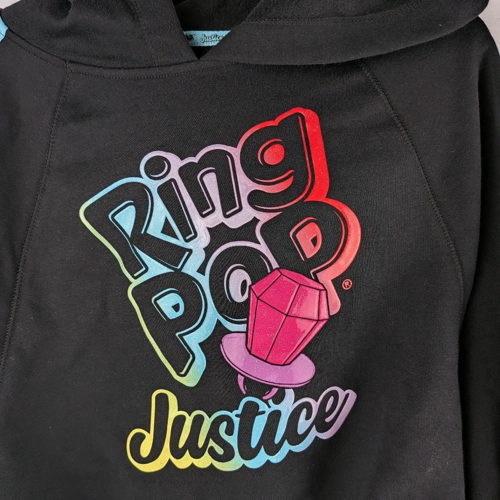 Justice‎ Black Hoodie with Colorful Ring Pop Design